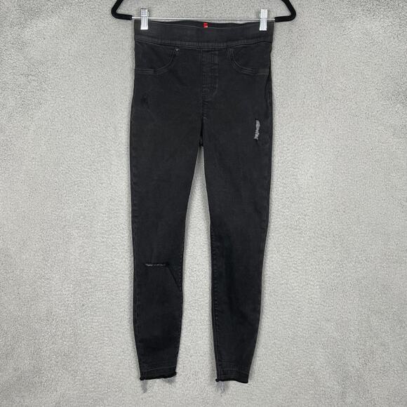 Spanx Jeggings Womens Small Black Distressed Skinny Pull On Jeans Pants S - Picture 1 of 11